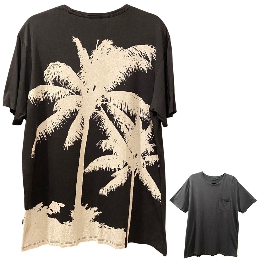 ONIA Mens' Palm Tree Graphic T-Shirt Size L Black Cotton Modal Grunge Casual